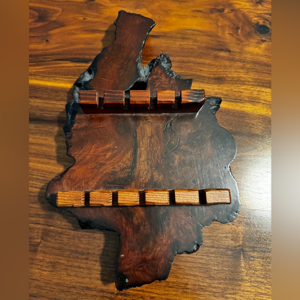 Live Edge Wood Slab Jewelry Holder Mid Century Souvenir Spoon Display Rack